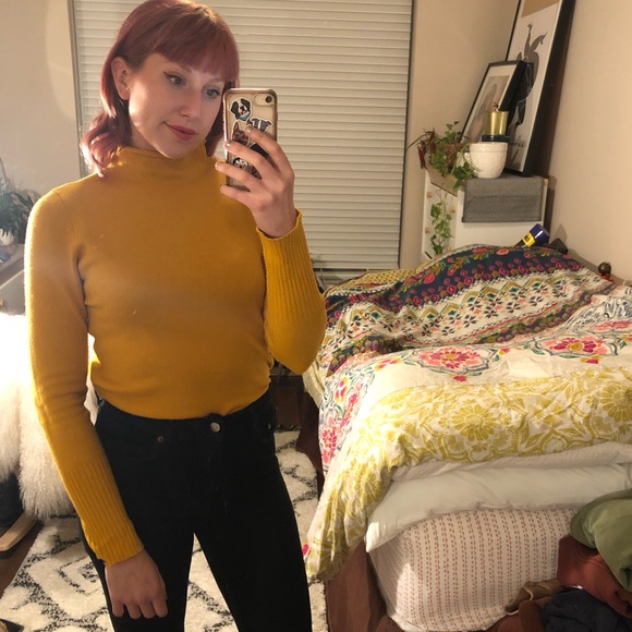 French Connection mustard yellow turtleneck pullover sweater - Picture 1 of 4
